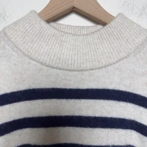 J. Crew Womens Merino Wool Alpaca‎ Sweater XS Cream Navy Breton Stripe Preppy thumbnail 4