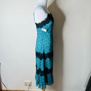 FoxieDox Anthropologie Teal and Black Lace Slip Dress thumbnail 6
