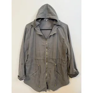 Maurices Utility Jacket Women XL Gray Excellent Hooded Drawstring Waist Anorak thumbnail 2
