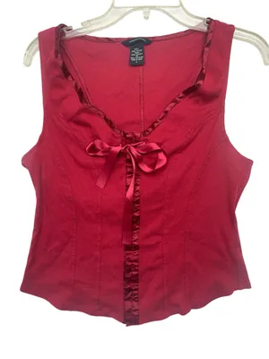 Moda International size large Women's Red Satin-Trim Sleeveless Top corset y2k thumbnail 1
