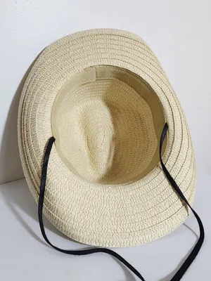 Straw Cowboy Hat with Black Ribbon Trim Unisex Adjustable Chin Strap NWOT thumbnail 6