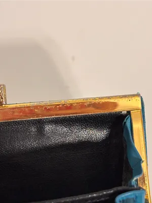 YSL Yves Saint Laurent Vintage Turquoise Blue Womens Wallet kiss-lock YSL logo thumbnail 14