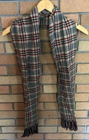 Vintage Plaid Patterned Scarf Brown Red and Blue Warm Winter Scarf thumbnail 1