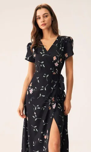 RIHOAS Black Floral Wrap Maxi Dress thumbnail 4