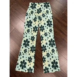 Urban Outfitters Retro Green Floral‎ Knit Flare Pants - Size S thumbnail 3