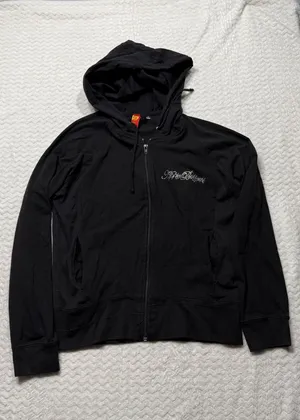 Apple Bottoms Black Rhinestone Zip Up Hoodie Y2K Large Logo Cotton Blend thumbnail 1