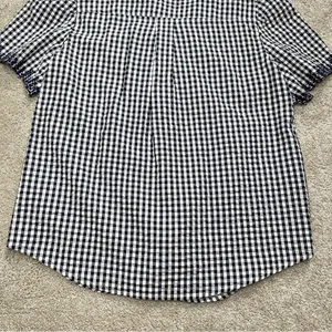 J.Crew Embroidered Indigo Crinkled Gingham Short Sleeve Navy White Top Cotton XS thumbnail 11
