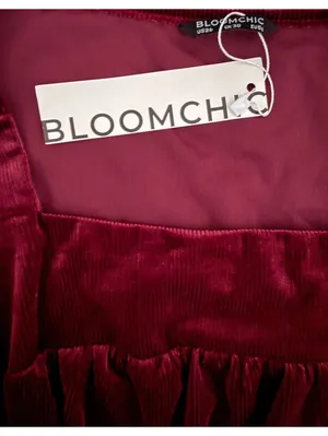 Bloomchic NEW Corduroy Dress Size 26 Red Maroon Flare Trumpet Pleated Coquette thumbnail 8