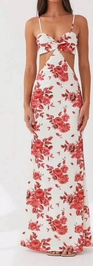 Peppermayo Rosie Satin Maxi Dress 6 Rosa Floria Floral Cutout Backless‎ thumbnail 1