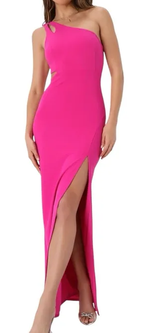 NWT Lulus Simply Beautiful Fuchsia One-Shoulder Cutout Maxi Dress Size XS thumbnail 1