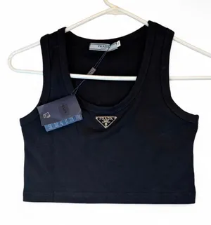 Black Cropped Tank Top with Triangle Logo thumbnail 1