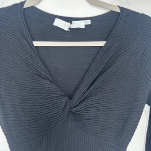 ASTR The Label Black Ribbed‎ Knit Twist Front V Neck Midi Dress XS Date Night thumbnail 5