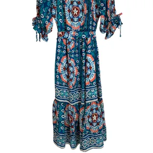Fig and Flower Blue Floral‎ Medallion Boho Tiered Midi Dress Womens Large thumbnail 10