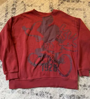 Disney Mikey Mouse Oh Boy 1928 Vintage Red Crewneck Sweatshirt thumbnail 1