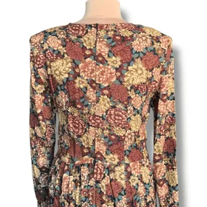Vintage Brown Floral Midi Dress Long Sleeve Rayon Boho 90s‎ Grunge Size 10 Boho thumbnail 7