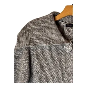 Bask Sweater Women Small Brown Ivory Knit Collared Snap Long Line Cardigan‎ thumbnail 4