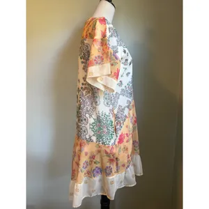 Floral Paisley Patchwork Ruffle Mini Dress Orange Sm boho‎ whimsi dainty cottage thumbnail 3