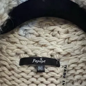 Papaya Chunky Knit Sweater Vest Cream Faux Fur Trim Rabbit Hair Medium thumbnail 5