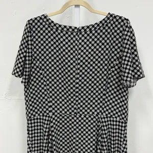 Talbots Black White Geometric Floral Dot Fit Flare Dress Button Shoulder Size 16 thumbnail 5