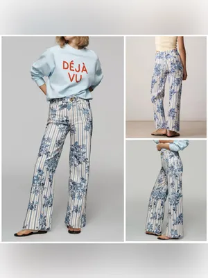 NWT Anthropologie Maeve The Colette High-Rise Wide-Leg Jeans- Floral Stripe - 25 thumbnail 2