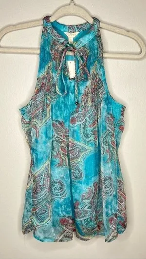 Adiva Womens Size S Sheer Chiffon Paisley Fairy Boho Halter Whimsical Top‎ thumbnail 1