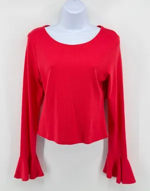 Anthropologie Maeve Red Bell Sleeve Flounce Cuff Scoop Neck Cotton Top Small S thumbnail 1
