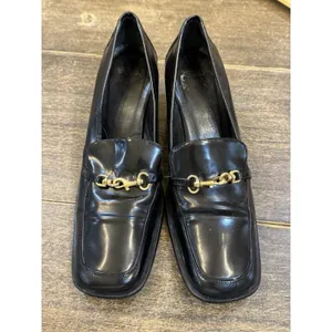 Vintage Coach Made in Italy 2" Block Heel Black Leather Y2K Horse‎ Bit Size 8N thumbnail 2