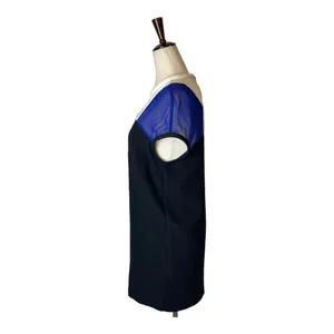 Maje Blue White And Black Colorblock Silk Detail‎ Crew Neck Mini Shift Dress S thumbnail 5