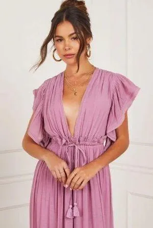VICI Mauve Purple Button Front Cinched Waist Maxi Dress thumbnail 6