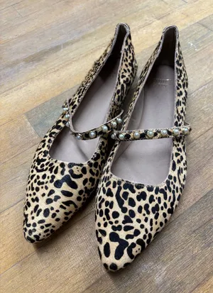 crown & ivy Leopard-Print Pointed Mary Jane Flats with Jeweled Strap thumbnail 1
