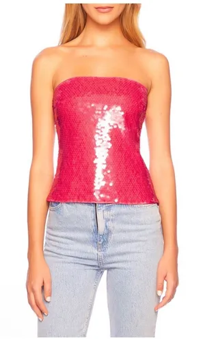 NWT SUSANA MONACO Sheer Sequin Tube Top - Azalea Sz‎ Small $238 thumbnail 1