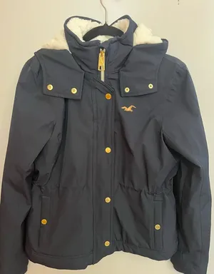 Hollister Navy fur lined coat.‎ Size S thumbnail 1
