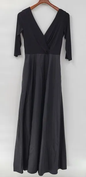Alfred Sung Maxi Dress Womens 8 Black Ballet Top Taffeta Skirt V-Neck 3/4 Sleeve thumbnail 1