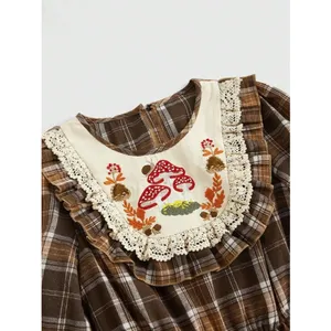 Romwe NWT Fairycore Women's Casual Plaid Patchwork Mushroom Embroidery Mini Dress thumbnail 6