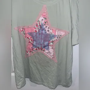 Layered Fabric Star Patchwork MintGreen Oversized T Shirt Y2K Indie Americana XL thumbnail 12