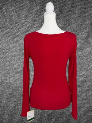 Halara Red Fitted Long Sleeve Henley Top Size S NWT thumbnail 8
