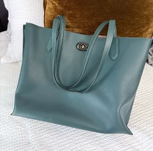 Coach Willow Tote Polished Pebble Leather Turnlock Zip Compartment Feet Green thumbnail 1