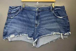Abercrombie & Fitch Shorts Womens 22 Blue Denim Mom Curve Love Frayed Hem thumbnail 1