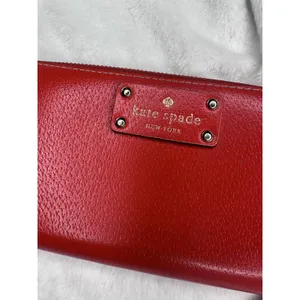 Kate Spade Wallet Womens One Size Red Leather Zip Around Credit Card Logo Clutch thumbnail 2
