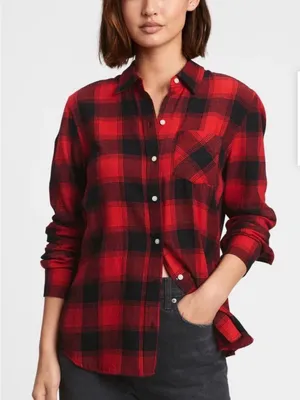 GAP Red and Black Plaid Casual Button-Down Shirt thumbnail 1