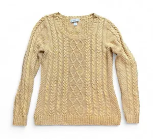 Dress Barn Women's M Yellow Cotton Blend Cable Knit Cottagecore Fall Sweater thumbnail 1