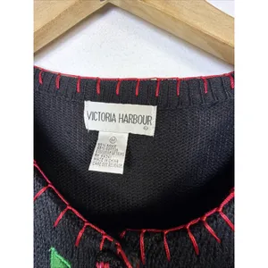 Victoria Harbour medium Embroidered Christmas Sweater Cardigan Sequin vintage thumbnail 6