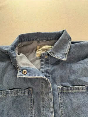 Ultra Flirt Denim Overshirt Women’s Large Cropped Blue Snap Front Shirt Jacket thumbnail 12