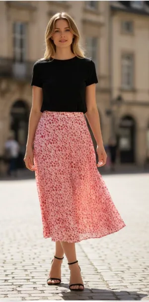 NWT ZARA Pleated Chiffon Fabric Bloggers Fave All Over Pattern Midi Skirt thumbnail 1