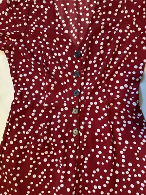 Hayden Los Angeles V-Neck Burgundy Polka Dot Button-Front Jumpsuit thumbnail 13