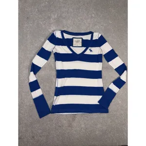 abercrombie y2k striped v neck blue white‎ think stripe xs Moose thumbnail 4