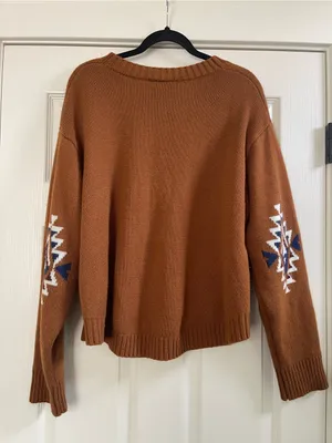 Women’s Wrangler Retro Steer Head Longhorn Skull Sweater Western Aztec Knit‎ L thumbnail 5