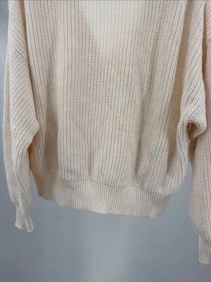 LOFT Cream Ribbed slouchy cropped cardigan S cotton casual fall winter neutral thumbnail 4
