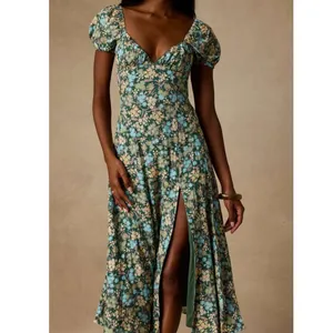 NEW Lulus Meadow Muse Green Floral Tie-Back Puff Sleeve Cottagecore Midi Dress thumbnail 2
