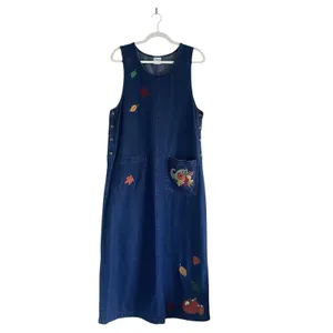 Westbound VTG Denim Jumper midi dress Pumpkin Fall Harvest print Size M Thanksgiving 90's thumbnail 2
